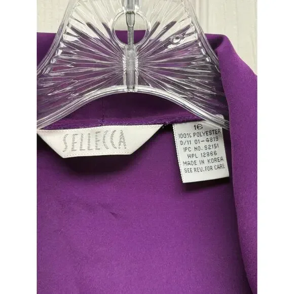 Vintage Sellecca Blouse Purple Padded Shoulders Puff Sleeves V-Neck Size 14 - Picture 6 of 7